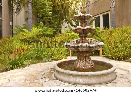Small backyard fountain in a garden San Diego California.