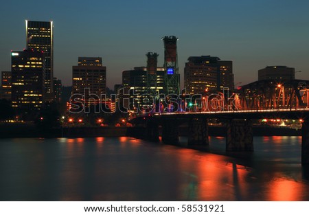 Portland Oregon a changing light at dusk & a centennial birthday of the Hawthorne bridge.