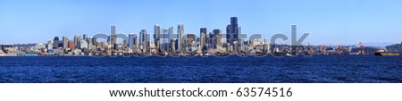 A panoramic view of downtown Seattle and the port of Seattle Washington.