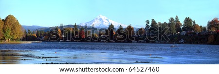 A panoramic view of Blue Lake park & Mt. Hood in Fairview Oregon.
