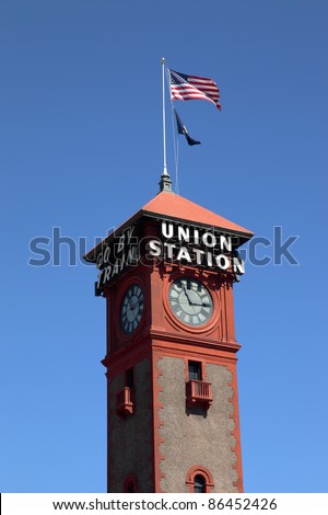 The Union station tower clock in Portland Oregon.