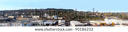 Large panorama and old industrial complex with lower Oregon city view.