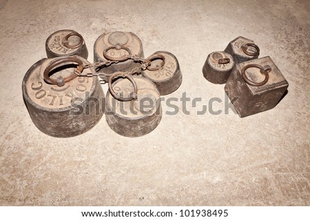 Kilo old weights, round and square