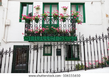 Fisherman\'s house decorated with geraniums on the balcony