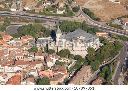 Aerial view of the village of Simancas, Valladolid, Spain, with its medieval castle, with significant General Archive old documents