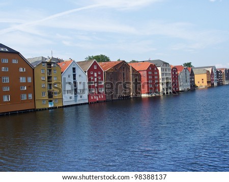 TRONDHEIM, NORWAY- AUGUST 11: Typical houses on the river Nidelva in Trondheim, Norway, August 11, 2006. Founded by the Vikings, is the third largest city in Norway