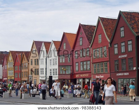 BERGEN, NORWAY- AUGUST 5: Typical Hanseatic Houses in Bergen, Norway on August 5, 2006. It is the second largest city in Norway.
