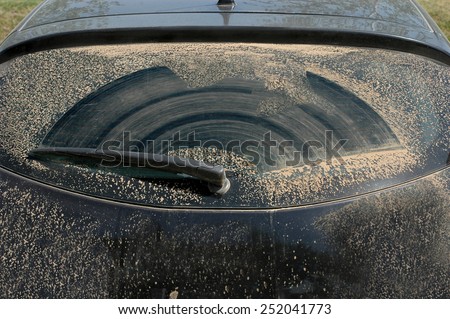 Dirty rear windshield of a car with wiper