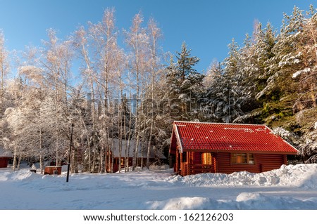Ski house in winter forest