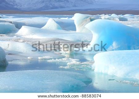 The glaciers on a river, it is part of the largest ice cap in Iceland, Vatnajökull