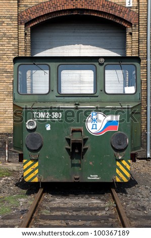 BERLIN - APRIL 14: The battery railway truck \