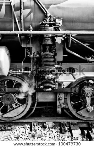 BERLIN - APRIL 14: Air pump steam locomotive (Black & White), Spring Festival, the exhibition in the Rail yard Schoeneweide, April 14, 2012 in Berlin, Germany