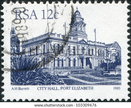 SOUTH AFRICA - CIRCA 1985: A stamp printed in South Africa (RSA), shows the City Hall, Port Elizabeth, circa 1985