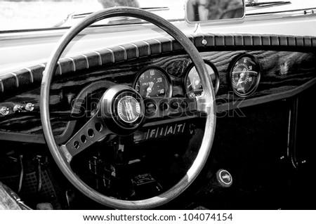 PAAREN IM GLIEN, GERMANY - MAY 26: Cabin car Fiat Siata Spring, 1968 (black and white), \