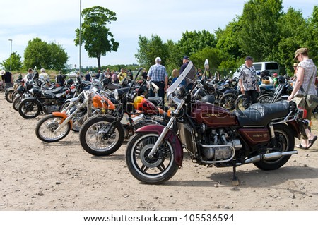 PAAREN IM GLIEN, GERMANY - MAY 26: Various motorcycles Harley-Davidson and Honda Gold Wing GL 1100 in the foreground, \