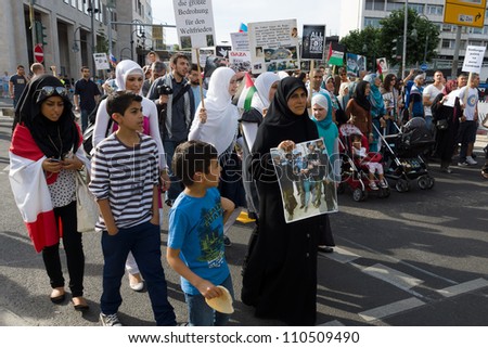 BERLIN - AUGUST 18: Al-Quds Day. Demonstrations against Israel, and its control of Jerusalem; solidarity with the Palestinian people, August 18, 2012 in Berlin, Germany