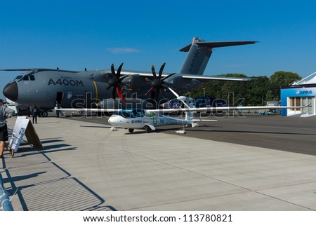 BERLIN - SEPTEMBER 14: Military aircraft Airbus A400M, and Electric Aircraft E-Genius, International Aerospace Exhibition \
