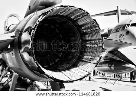BERLIN - SEPTEMBER 14: The engine nozzle jet aircraft (black an white), International Aerospace Exhibition \