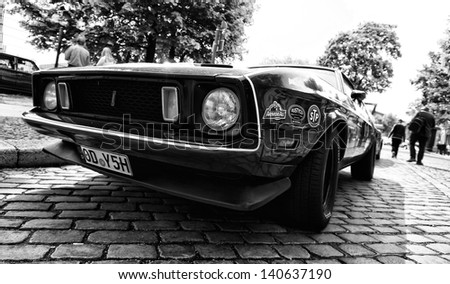 BERLIN - MAY 11: Car Ford Mustang Mach 1 (black and white), 26th Oldtimer-Tage Berlin-Brandenburg, May 11, 2013 Berlin, Germany