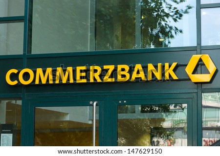 BERLIN - JULY 24: Commerzbank is a German global banking and financial services company. It is the second-largest German bank. July 24, 2013, Berlin, Germany