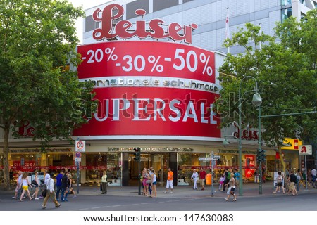BERLIN - JULY 24: Shop at Leiser Kurfuerstendamm. Leiser - the largest retail network in Germany selling shoes, bags and accessories (60 branches). July 24, 2013, Berlin, Germany