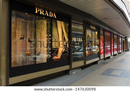 Berlin - July 24: Prada Boutique On The Kurfuerstendamm. Prada Is An Italian Fashion Label Specializing In Luxury Goods For Men And Women. July 24, 2013, Berlin, Germany