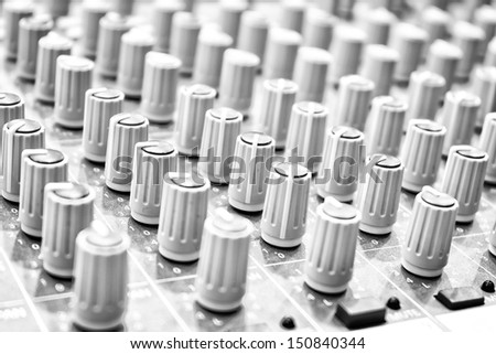 Music Mixer. Close-up. Focus on the foreground. Black and white.