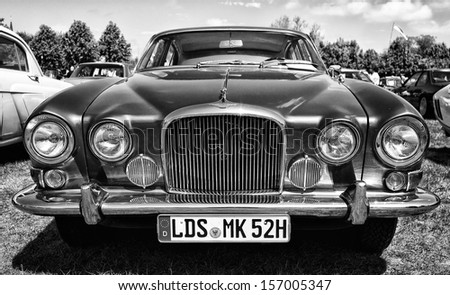 PAAREN IM GLIEN, GERMANY - MAY 19: Full-size luxury car Jaguar Mark X (black and white), \