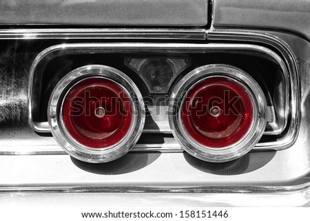 PAAREN IM GLIEN, GERMANY - MAY 19: The rear brake light midsize car Dodge Charger R/T, (black and white), \