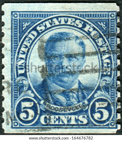 USA - CIRCA 1922: Postage stamp printed in the USA, a portrait of 26th President of the United States, Theodore Roosevelt, circa 1922