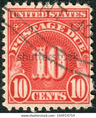 USA - CIRCA 1930: A postage stamp printed in USA, shows the number 10, the price value, circa 1930