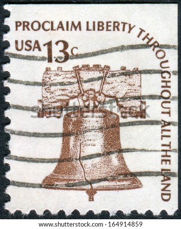 USA - CIRCA 1975: A postage stamp printed in USA, shows the Liberty Bell, circa 1975