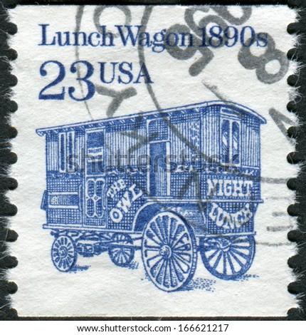 USA - CIRCA 1991: Postage stamp printed in the USA, shows Lunch Wagon of 1890s, circa 1991