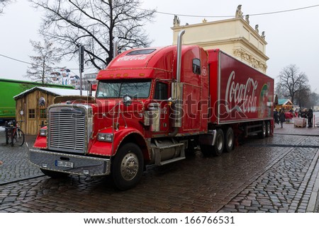 POTSDAM, GERMANY - DECEMBER 10: Coca-Cola iconic Christmas truck at \