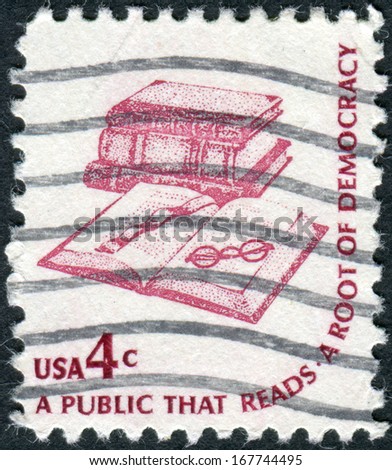 USA - CIRCA 1977: Postage stamp printed in the USA, shows Books, Bookmark, Eyeglasses, circa 1977