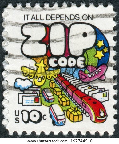 USA - CIRCA 1974: Postage stamp printed in the USA, shows Mail Transport and the text \