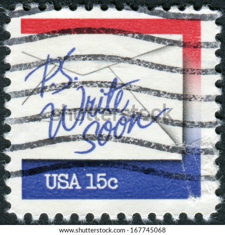 USA - CIRCA 1980: Postage stamp printed in the USA, is dedicated to writing week, shows the text 