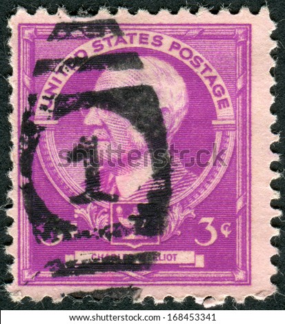 USA - CIRCA 1940: Postage stamps printed in USA, shows an American academic, Charles William Eliot, circa 1940