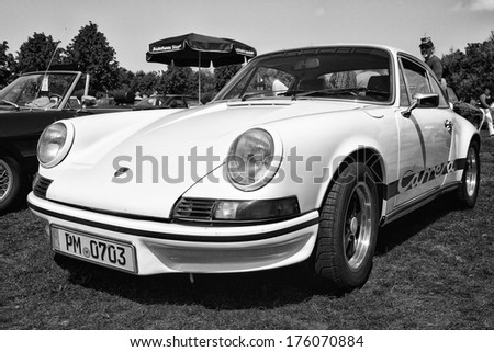 PAAREN IM GLIEN, GERMANY - MAY 19: Sports car Porsche 911 Carrera RS (black and white), \