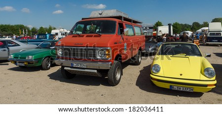 PAAREN IM GLIEN, GERMANY - MAY 19: Cars Opel Manta B, Dodge Ram Van and Porsche 912, \