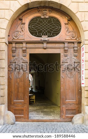 PRAGUE, CZECH REPUBLIC - FEBRUARY 03, 2014: Vintage entrance gate in Old Town of the Prague.