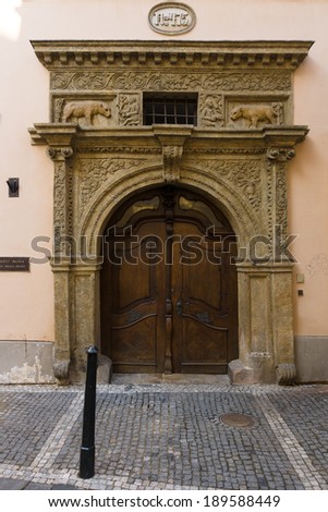 PRAGUE, CZECH REPUBLIC - FEBRUARY 03, 2014: Vintage entrance gate in Old Town of the Prague.