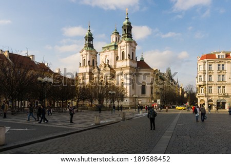 PRAGUE, CZECH REPUBLIC - FEBRUARY 03, 2014: St. Nicholas Church at the Old Town Square in the heart of Old Town of the Prague.