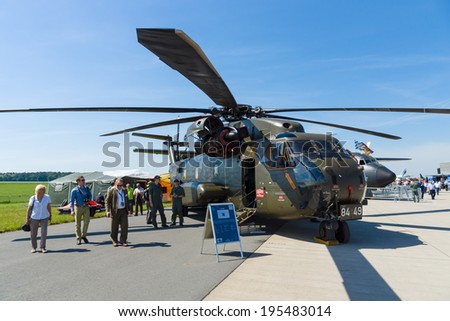 BERLIN, GERMANY - MAY 21, 2014: Heavy-lift cargo helicopter Sikorsky CH-53 Sea Stallion. German Air Force. Exhibition ILA Berlin Air Show 2014