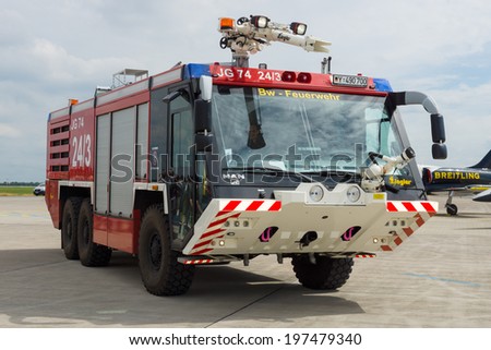 BERLIN, GERMANY - MAY 24, 2014: Airport crash tender MAN Ziegler Z6 on the airfield. German Army. Exhibition ILA Berlin Air Show 2014