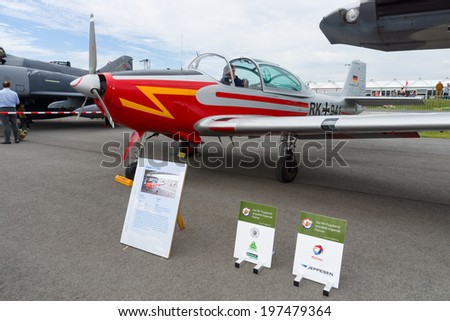 BERLIN, GERMANY - MAY 24, 2014: Utility liaison or training monoplane Piaggio P.149D. German Air Force. Exhibition ILA Berlin Air Show 2014