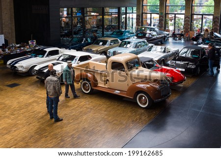 BERLIN, GERMANY - MAY 17, 2014: Various vintage cars. Top view. 27th Oldtimer Day Berlin - Brandenburg