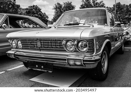 BERLIN, GERMANY - MAY 17, 2014: Large executive car Fiat 130. Black and white. 27th Oldtimer Day Berlin - Brandenburg