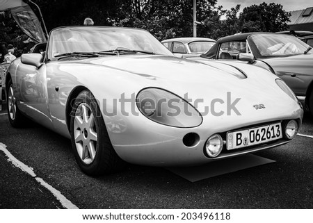 BERLIN, GERMANY - MAY 17, 2014: Sports car TVR Griffith. Black and white. 27th Oldtimer Day Berlin - Brandenburg