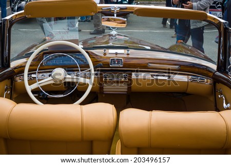 BERLIN, GERMANY - MAY 17, 2014: Cabin of the luxury car Mercedes-Benz 220S (W180 II). 27th Oldtimer Day Berlin - Brandenburg